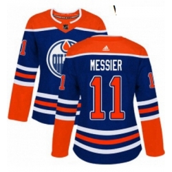 Womens Adidas Edmonton Oilers 11 Mark Messier Authentic Royal Blue Alternate NHL Jersey 