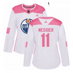 Womens Adidas Edmonton Oilers 11 Mark Messier Authentic WhitePink Fashion NHL Jersey 