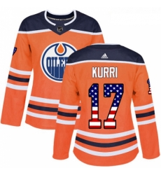 Womens Adidas Edmonton Oilers 17 Jari Kurri Authentic Orange USA Flag Fashion NHL Jersey 