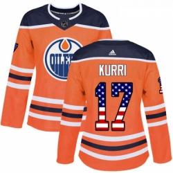 Womens Adidas Edmonton Oilers 17 Jari Kurri Authentic Orange USA Flag Fashion NHL Jersey 