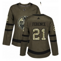 Womens Adidas Edmonton Oilers 21 Andrew Ference Authentic Green Salute to Service NHL Jersey 