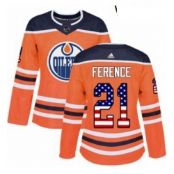 Womens Adidas Edmonton Oilers 21 Andrew Ference Authentic Orange USA Flag Fashion NHL Jersey 