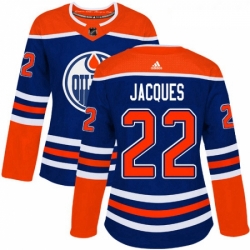 Womens Adidas Edmonton Oilers 22 Jean Francois Jacques Authentic Royal Blue Alternate NHL Jersey 