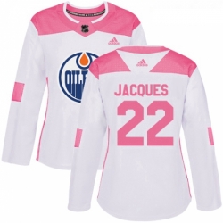 Womens Adidas Edmonton Oilers 22 Jean Francois Jacques Authentic WhitePink Fashion NHL Jersey 