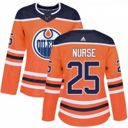 Womens Adidas Edmonton Oilers 25 Darnell Nurse Authentic Orange Home NHL Jersey 