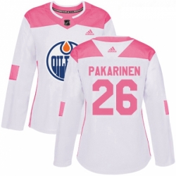 Womens Adidas Edmonton Oilers 26 Iiro Pakarinen Authentic WhitePink Fashion NHL Jersey 
