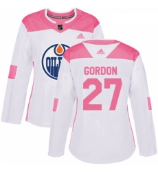 Womens Adidas Edmonton Oilers 27 Boyd Gordon Authentic WhitePink Fashion NHL Jersey 