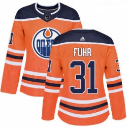 Womens Adidas Edmonton Oilers 31 Grant Fuhr Authentic Orange Home NHL Jersey 
