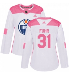 Womens Adidas Edmonton Oilers 31 Grant Fuhr Authentic WhitePink Fashion NHL Jersey 