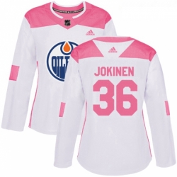 Womens Adidas Edmonton Oilers 36 Jussi Jokinen Authentic WhitePink Fashion NHL Jersey 