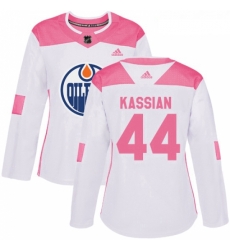 Womens Adidas Edmonton Oilers 44 Zack Kassian Authentic WhitePink Fashion NHL Jersey 