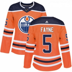 Womens Adidas Edmonton Oilers 5 Mark Fayne Authentic Orange Home NHL Jersey 