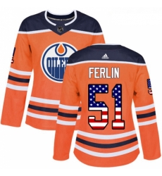 Womens Adidas Edmonton Oilers 51 Brian Ferlin Authentic Orange USA Flag Fashion NHL Jersey 