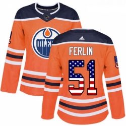 Womens Adidas Edmonton Oilers 51 Brian Ferlin Authentic Orange USA Flag Fashion NHL Jersey 