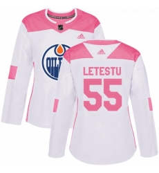 Womens Adidas Edmonton Oilers 55 Mark Letestu Authentic WhitePink Fashion NHL Jersey 