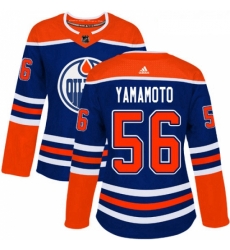 Womens Adidas Edmonton Oilers 56 Kailer Yamamoto Authentic Royal Blue Alternate NHL Jersey 