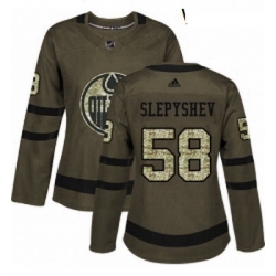 Womens Adidas Edmonton Oilers 58 Anton Slepyshev Authentic Green Salute to Service NHL Jersey 