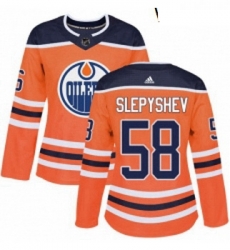 Womens Adidas Edmonton Oilers 58 Anton Slepyshev Authentic Orange Home NHL Jersey 