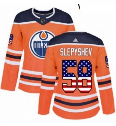 Womens Adidas Edmonton Oilers 58 Anton Slepyshev Authentic Orange USA Flag Fashion NHL Jersey 