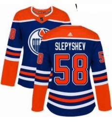 Womens Adidas Edmonton Oilers 58 Anton Slepyshev Authentic Royal Blue Alternate NHL Jersey 