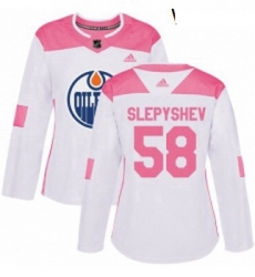 Womens Adidas Edmonton Oilers 58 Anton Slepyshev Authentic WhitePink Fashion NHL Jersey 