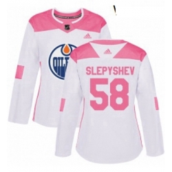 Womens Adidas Edmonton Oilers 58 Anton Slepyshev Authentic WhitePink Fashion NHL Jersey 