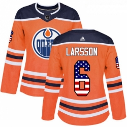 Womens Adidas Edmonton Oilers 6 Adam Larsson Authentic Orange USA Flag Fashion NHL Jersey 