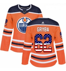 Womens Adidas Edmonton Oilers 62 Eric Gryba Authentic Orange USA Flag Fashion NHL Jersey 