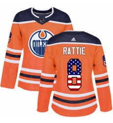 Womens Adidas Edmonton Oilers 8 Ty Rattie Authentic Orange USA Flag Fashion NHL Jersey 