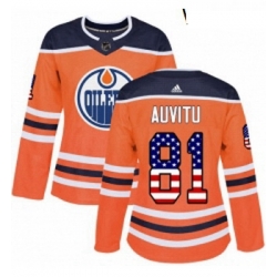 Womens Adidas Edmonton Oilers 81 Yohann Auvitu Authentic Orange USA Flag Fashion NHL Jersey 