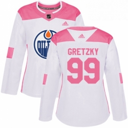 Womens Adidas Edmonton Oilers 99 Wayne Gretzky Authentic WhitePink Fashion NHL Jersey 