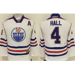 Oilers #4 Taylor Hall White Stitched Youth NHL Jersey