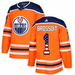 Youth Adidas Edmonton Oilers 1 Laurent Brossoit Authentic Orange USA Flag Fashion NHL Jersey 