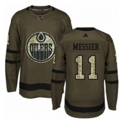 Youth Adidas Edmonton Oilers 11 Mark Messier Authentic Green Salute to Service NHL Jersey 