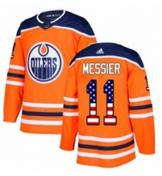 Youth Adidas Edmonton Oilers 11 Mark Messier Authentic Orange USA Flag Fashion NHL Jersey 