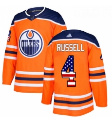 Youth Adidas Edmonton Oilers 4 Kris Russell Authentic Orange USA Flag Fashion NHL Jersey 