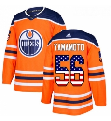 Youth Adidas Edmonton Oilers 56 Kailer Yamamoto Authentic Orange USA Flag Fashion NHL Jersey 