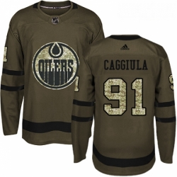 Youth Adidas Edmonton Oilers 91 Drake Caggiula Authentic Green Salute to Service NHL Jersey 
