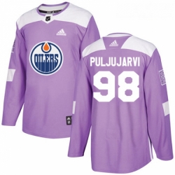 Youth Adidas Edmonton Oilers 98 Jesse Puljujarvi Authentic Purple Fights Cancer Practice NHL Jersey 