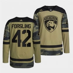 Men Florida Panthers 42 Gustav Forsling 2022 Camo Military Appreciation Night Stitched jersey
