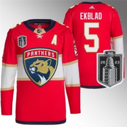 Men Florida Panthers 5 Aaron Ekblad Red 2023 Stanley Cup Final Stitched Jersey