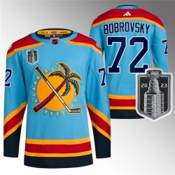 Men Florida Panthers 72 Sergei Bobrovsky Blue 2023 Stanley Cup Final Reverse Retro Stitched Jersey