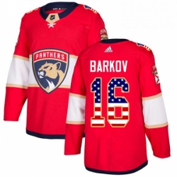 Mens Adidas Florida Panthers 16 Aleksander Barkov Authentic Red USA Flag Fashion NHL Jersey 