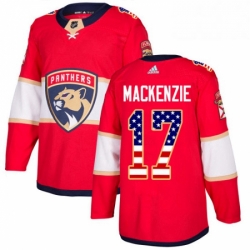 Mens Adidas Florida Panthers 17 Derek MacKenzie Authentic Red USA Flag Fashion NHL Jersey 
