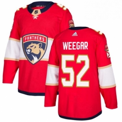 Mens Adidas Florida Panthers 52 MacKenzie Weegar Authentic Red Home NHL Jersey 