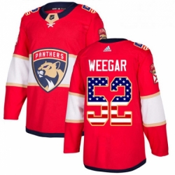 Mens Adidas Florida Panthers 52 MacKenzie Weegar Authentic Red USA Flag Fashion NHL Jersey 