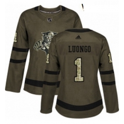 Womens Adidas Florida Panthers 1 Roberto Luongo Authentic Green Salute to Service NHL Jersey 