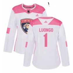 Womens Adidas Florida Panthers 1 Roberto Luongo Authentic WhitePink Fashion NHL Jersey 