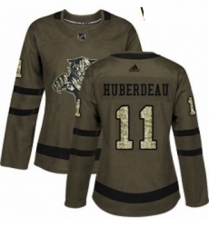 Womens Adidas Florida Panthers 11 Jonathan Huberdeau Authentic Green Salute to Service NHL Jersey 