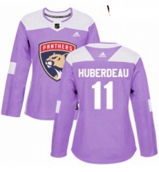 Womens Adidas Florida Panthers 11 Jonathan Huberdeau Authentic Purple Fights Cancer Practice NHL Jersey 